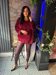 Wine Layered Velour Sequin Top Mercy