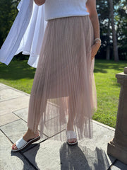 Taupe Pleated Mesh Tulle Skirt