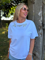 White Embellished Floral Tee Riley