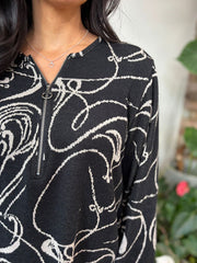 Black Swirl Knitted Zip Top Allie