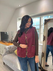 Wine Leopard Trim Waistcoat Rhea