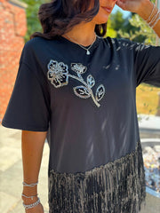 Black Fringed Floral Tunic Corrine