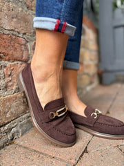 Chocolate Faux Suede Chain Loafer
