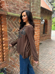 Chocolate Embellished Flower Top Selina