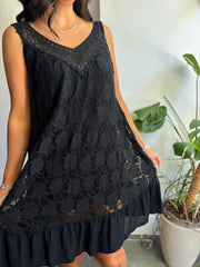 Black Mesh Floral Lace Dress Gabriella