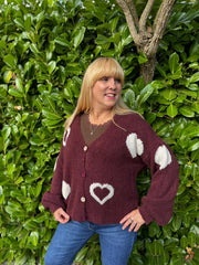 Wine Heart Knit Cardigan Denise