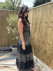 Black Luxury Embellished Lace Panel Dress Jodie