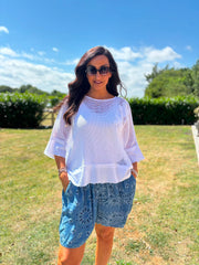 White Distressed Trim Net Top Shirley