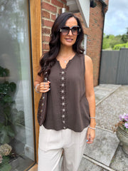 Chocolate Flower Detail Vest Nina