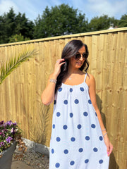 Navy Polka Dot Summer Dress Dahlia
