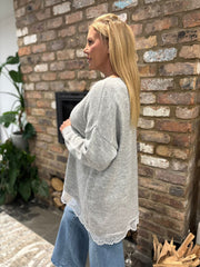 Grey Lace Hem Longline Knit Kirsty