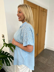 Denim Sequin Lace Detail Blouse Jan