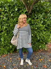 Grey Stripe Knitted Jumper Anne