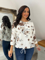 Chocolate Flower Drawstring Top Jayne