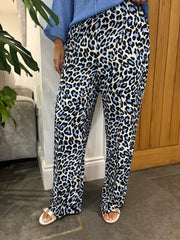 Blue Leopard Seam Front Trousers