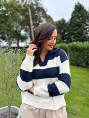 Navy Stripe Collared Knit Anita