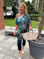 Blue Mixed Print Knit Dress Delilah