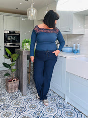 Navy Long Sleeve Lace Top Ruby