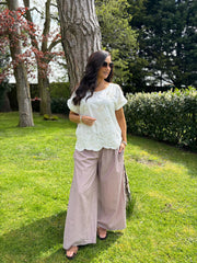 Mocha Sparkle Wide Leg Pull On Trousers