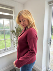 Wine Diamante Button High Neck Frankie