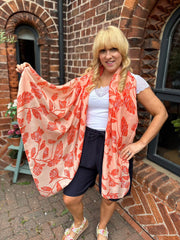 Orange Gold Detail Sketch Flower Scarf