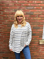 Grey Stripe Long Sleeve Top Yasmin