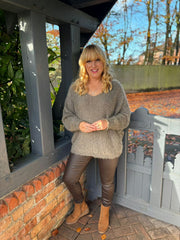 Mocha Shimmer V Neck Knit Seren