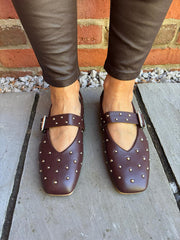 Chocolate Stud Buckle Flats
