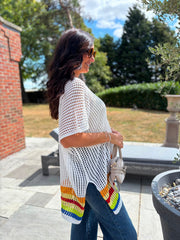 White Striped Hem Loose Knit Jenna