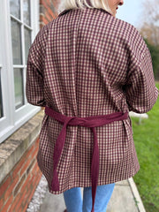 Wine Checked Belted Jacket Clementine