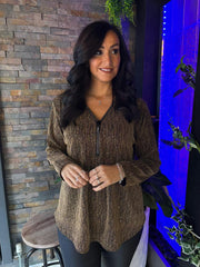 Gold Sparkle Diamante Zip Top Cassie