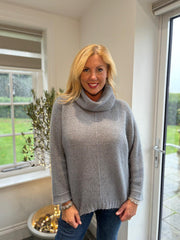 Grey Roll Neck Shimmer Knit Susan