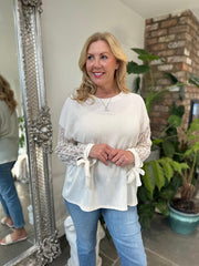 Stone Textured Lace Sleeve Top Heidi