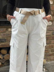 White Wide Leg Pull On Cargo Trousers