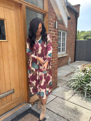 Wine Watercolour Shimmer Dress Freya