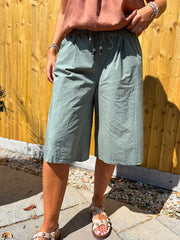Khaki Wide Leg Bead Tie Culottes