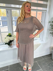 Mocha Pleated Dress Two Piece Jocelyn