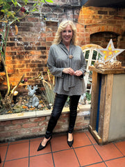 Grey Shimmer Stripe Gathered Top Flora