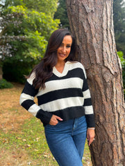 Black Stripe Collared Knit Anita