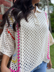 Stone Crochet Collared Knit Bonnie