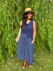 Navy Polka Dot Panel Dress Coraline