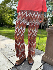 Rust Zig Zag Wide Leg Trousers