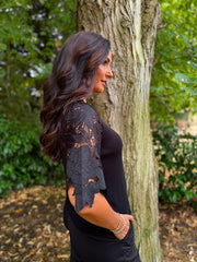 Black Lace Sleeve Fine Knit Becca