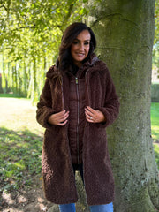 Chocolate Premium Hooded Sherpa Coat Camilla