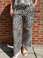 Stone Premium Leopard Pull on Wide Leg Trousers