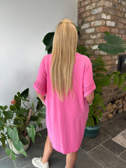 Lipstick Pink Crochet Trim Dress Sabrina