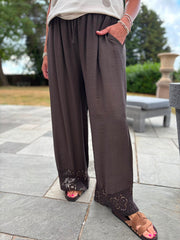 Chocolate Sequin Trim Trousers Astrid