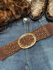 Chocolate Oval Diamante Belt