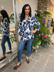 Blue Large Brushed Leopard Blouse Gloria