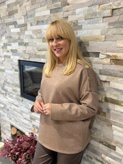 Mocha Button Detail Sweatshirt April